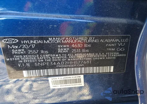 2017 Hyundai Sonata Sport z USA, uszkodzony, nr VIN 5NPE34AB2HH577681